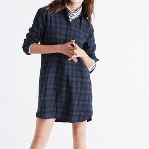 Madewell Navy and Green Flannel Shirt Dress Small